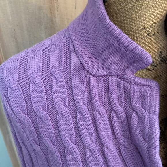 Talbots Purple Merino Wool Cable Cardigan Sweater - Picture 7 of 15